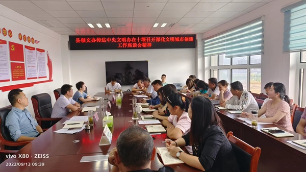 创文办学习贯彻中央文明办在堰召开的深化文明城市创建工作座谈会会议精神